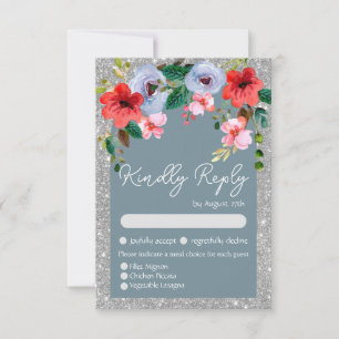 Cartons Réponse Aquarelle bleu Dusty Parties scintillant argent Ar