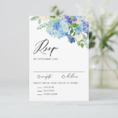 Cartons Réponse Aquarelle bleu Hydrangea Fleurs Mariage (Debout devant)