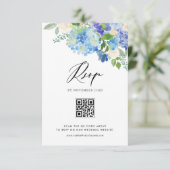 Cartons Réponse Aquarelle bleu Hydrangea Fleurs Mariage QR Code (Debout devant)