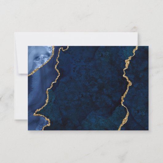 Cartons Réponse Aquarelle Bleu Marbre Agate Géode Mariage Or (Dos)