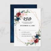 Cartons Réponse Aquarelle bleu marine bordeaux floral géométrique (Devant / Derrière)