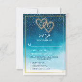 Cartons Réponse Aquarelle Bleu Océan Vagues Avec Mariage Monogramm (Devant)