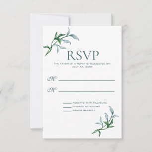 Cartons Réponse Aquarelle Bleu Vert Branches Florales Mariage