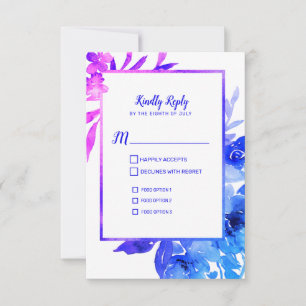 Cartons Réponse Aquarelle bleu violet couleur florale mariage cart