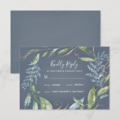 Cartons Réponse Aquarelle bleue Eucalyptus Vert Mariage de couronn (Devant / Derrière)