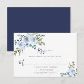 Cartons Réponse Aquarelle bleue Floral | Marine (Devant / Derrière)