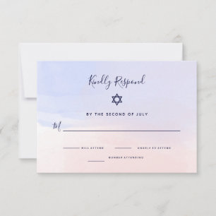 Cartons Réponse Aquarelle bleue Pastel et rose Bat mitzvah