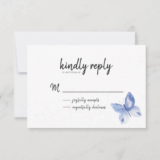 Cartons Réponse Aquarelle Bleue Simple Papillon Bleu Répondre (Dos)