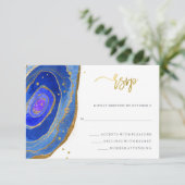 Cartons Réponse Aquarelle Blue Geode avec or | MARIAGE (Debout devant)