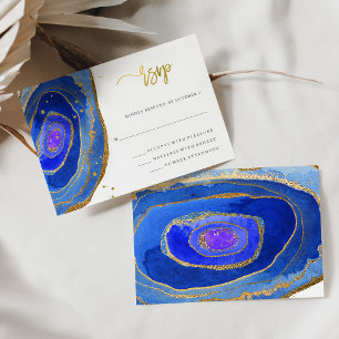 Cartons Réponse Aquarelle Blue Geode avec or   MARIAGE