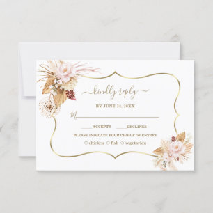 Cartons Réponse Aquarelle Blush Roses Pampas Grass Mariage or