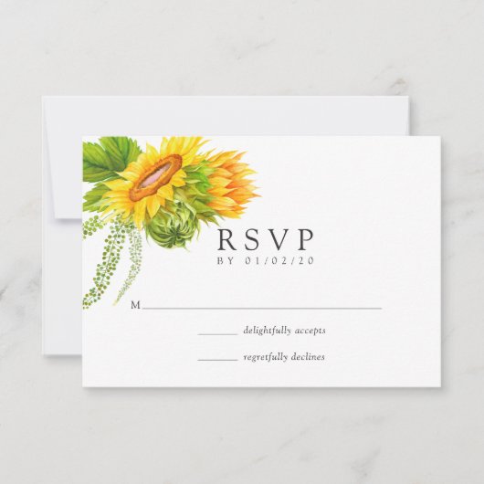 Cartons Réponse Aquarelle Bohemian Boho Sunflowers Mariage (Devant)