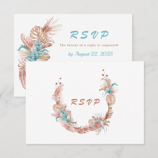 Cartons Réponse Aquarelle Boho Terracotta Mariage Floral (Devant / Derrière)