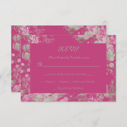 Cartons Réponse Aquarelle Botanique vert et rose (Devant / Derrière)