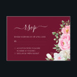 Cartons Réponse Aquarelle Bourgogne Florale Mariage élégant<br><div class="desc">Une élégante carte de réponse à mariage floral avec des fleurs d'aquarelle rose et une calligraphie manuscrite moderne sur un arrière - plan rouge bordeaux.</div>