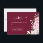 Cartons Réponse Aquarelle Bourgogne Florale Mariage élégant<br><div class="desc">Une élégante carte de réponse à mariage floral avec des fleurs d'aquarelle rose et une calligraphie manuscrite moderne sur un arrière - plan rouge bordeaux.</div>