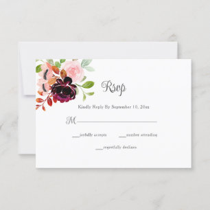 Cartons Réponse Aquarelle Bourgogne rousse Automne Mariage Floral