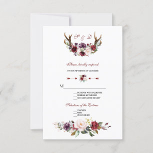 Cartons Réponse Aquarelle Burgundy Blush Floral Antlers Mariage