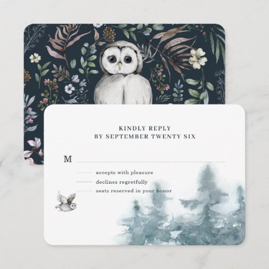 Cartons Réponse Aquarelle Chouette botanique de la forêt (Devant / Derrière)
