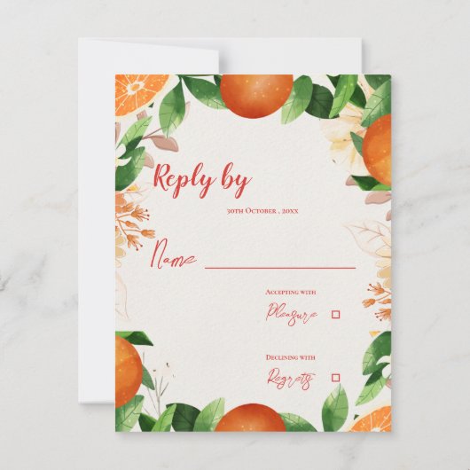 Cartons Réponse Aquarelle Citrus Orange Mariage de automne d'autom (Dos)