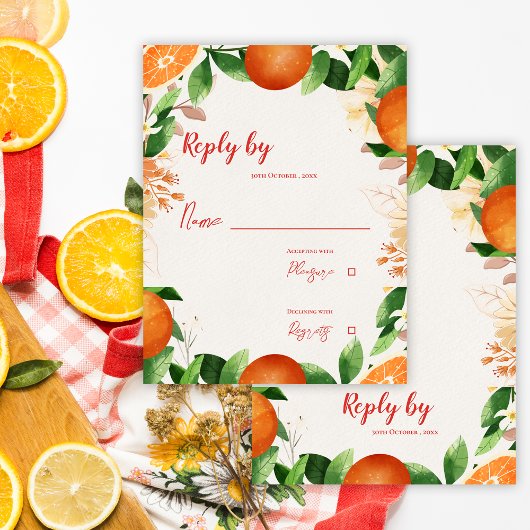 Cartons Réponse Aquarelle Citrus Orange Mariage de automne d'autom