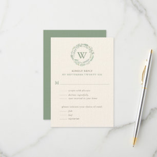 Cartons Réponse Aquarelle Classy Verdure Wreath Monogramme w Repas