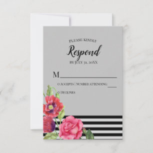 Cartons Réponse Aquarelle Coquelicots Rouges Rose Rose Rayures Mar