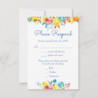 Cartons Réponse Aquarelle couleur vive Mariage floral