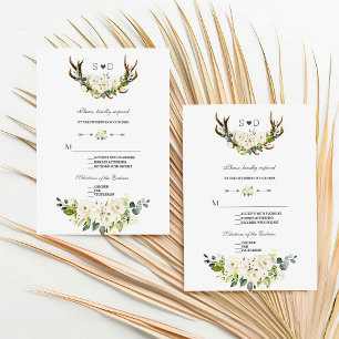 Cartons Réponse Aquarelle Crème Blanc Floral Antlers Mariage