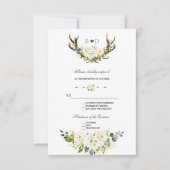 Cartons Réponse Aquarelle Crème Blanc Floral Antlers Mariage (Devant)