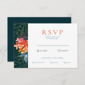 Cartons Réponse Aquarelle de corail bleu Floral Mariage élégant (Devant / Derrière)