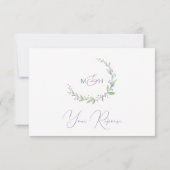 Cartons Réponse Aquarelle de mariage vert mauve (Dos)