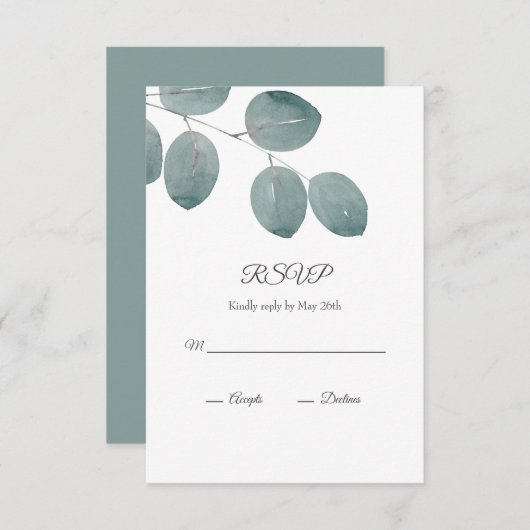 Cartons Réponse Aquarelle Dollar d'argent Feuilles Eucalyptus (Devant / Derrière)