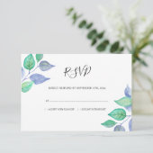 Cartons Réponse Aquarelle Dusty Blue Feuilles Mariage de feuillage (Debout devant)