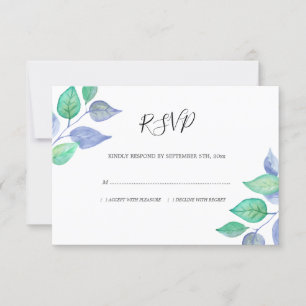 Cartons Réponse Aquarelle Dusty Blue Feuilles Mariage de feuillage