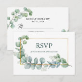 Cartons Réponse Aquarelle Eucalyptus Green Gold Frame Mariage (Devant / Derrière)