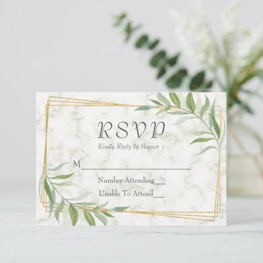 Cartons Réponse Aquarelle Eucalyptus Mariage géométrique en marbre (Debout devant)