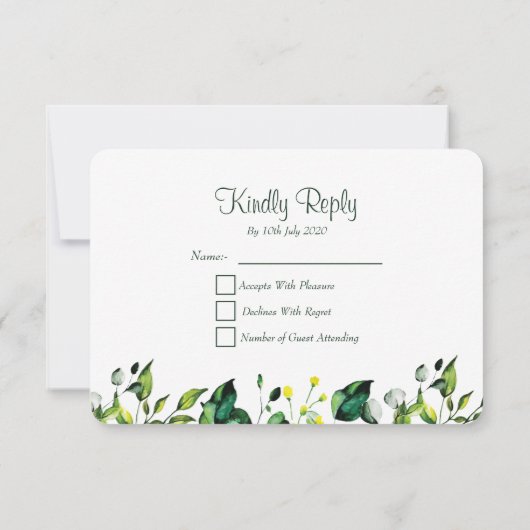 Cartons Réponse Aquarelle Feuille verte et Fleur jaune | MARIAGE (Dos)