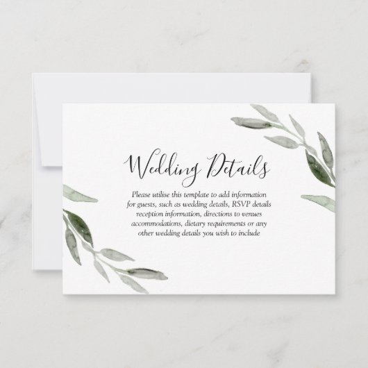 Cartons Réponse Aquarelle Feuille verte Moderne Détails du Mariage (Devant)