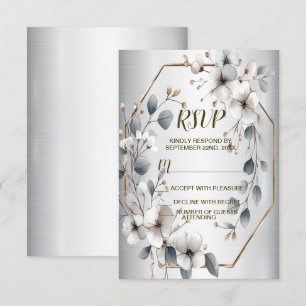 Cartons Réponse Aquarelle Fleurs blanches Cadre doré Argent Turquo