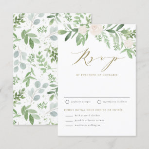 Cartons Réponse Aquarelle Fleurs blanches et Mariage de verdure
