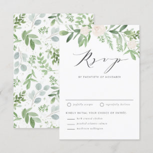 Cartons Réponse Aquarelle Fleurs blanches et Mariage de verdure