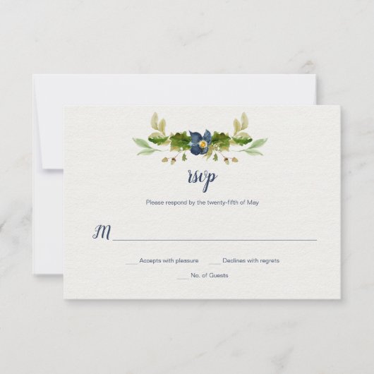 Cartons Réponse Aquarelle Fleurs Bleues, Acorns, Feuilles de chêne (Devant)