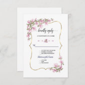 Cartons Réponse Aquarelle Fleurs Magnolia Mariage or en fleurs (Devant / Derrière)