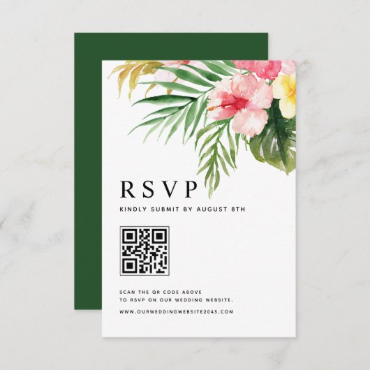 Cartons Réponse Aquarelle Fleurs tropicales Mariage de code QR (Devant / Derrière)