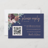 Cartons Réponse Aquarelle Floral Blush Plum Marine Mariage QR Code (Devant)