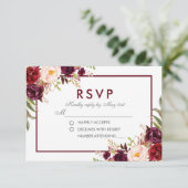 Cartons Réponse Aquarelle Floral Bourgogne Mariage Argent (Debout devant)