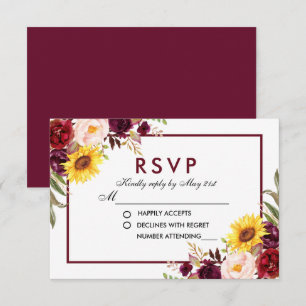 Cartons Réponse Aquarelle Floral Mariage Bourgogne