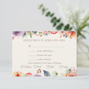 Cartons Réponse Aquarelle Floral Mariage de choix de repas