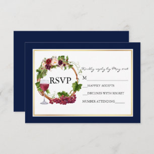 Cartons Réponse Aquarelle Floral Raisins Mariage de couronne bleu